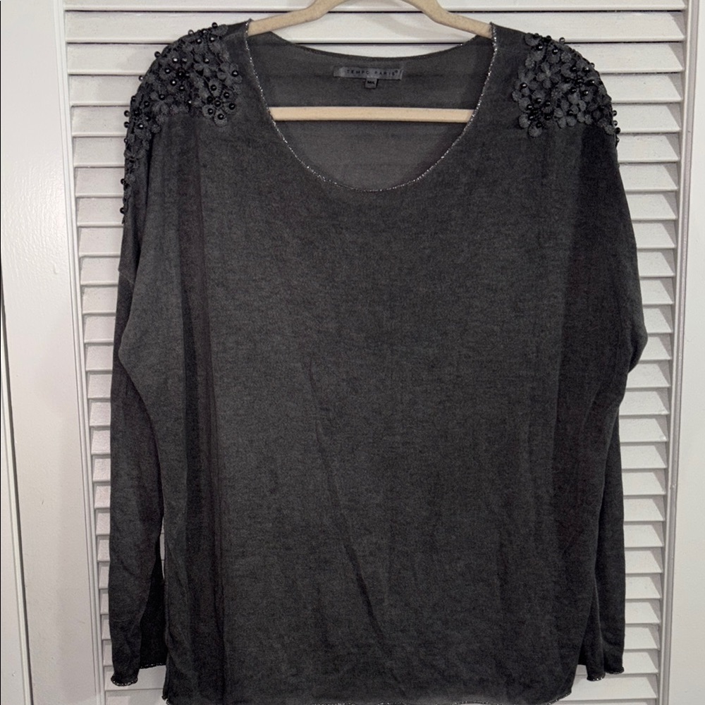 Embellished Gray Women's Top